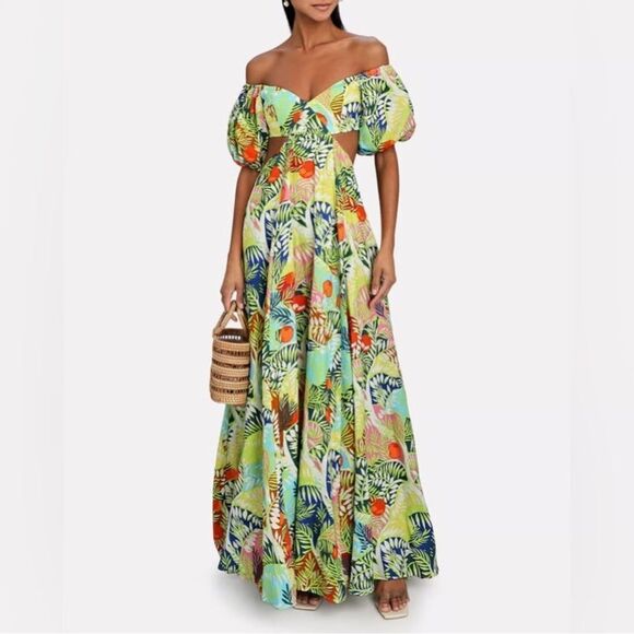 STAUD Coliseum Off-the-shoulder Print Maxi Dress In Green - Picture 7 of 13